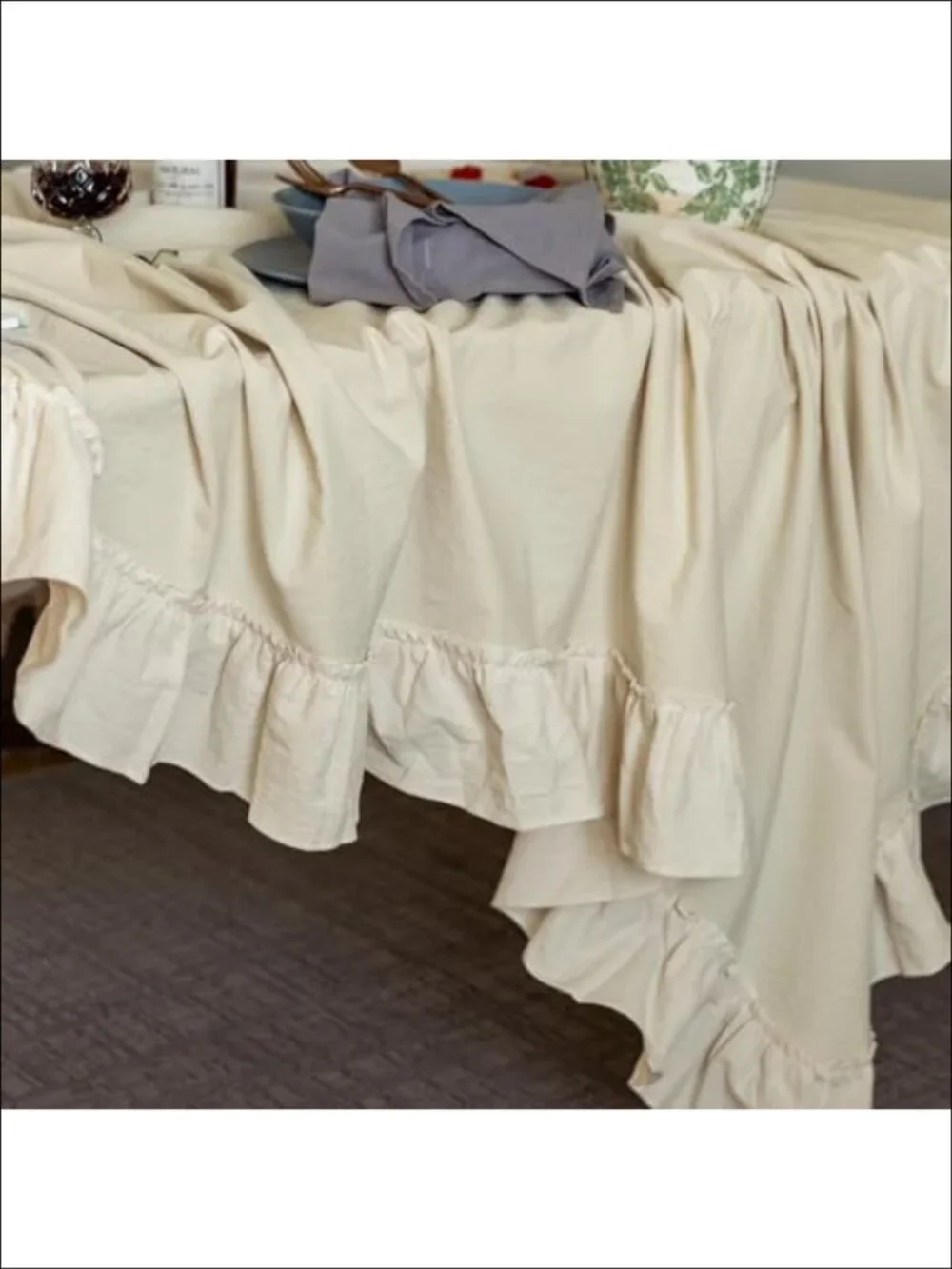 Cotton Ruffle Tablecloth 60x120 Washable Rectangular Table Cover